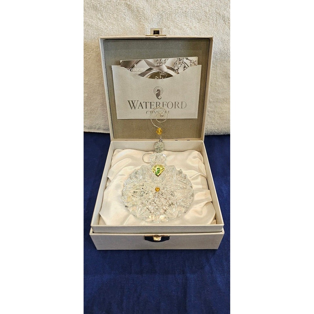 WATERFORD Holiday Amber Crystal Snowflake Ornament 2014 Wishes for Peace 154682